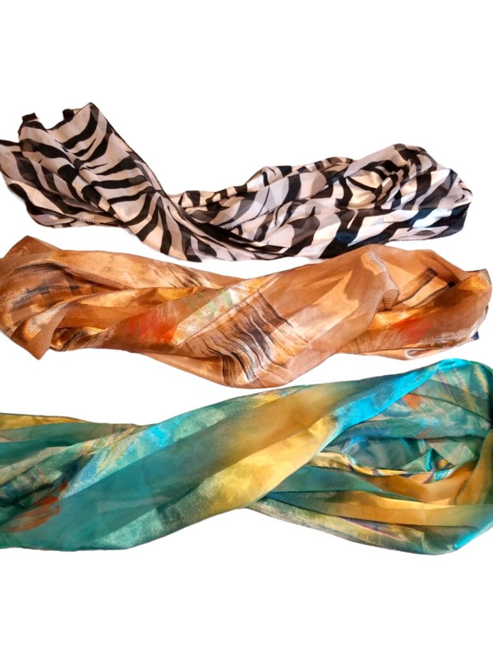 Vintage Long Silky Scarves 3 Women’s Fashion Scarves Animal Print, Abstract Wrap - Picture 7 of 9